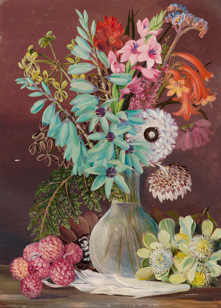 Detail of 441. Green-flowered Ixia, and other Cape Singularities. by Marianne North